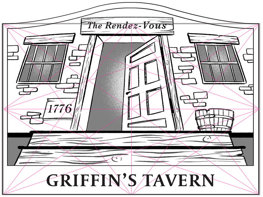 A digital draft for the bronze medallion in honor to Griffin's Tavern in Duchess County, NY