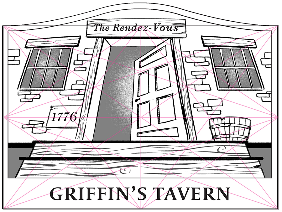 A digital draft for the bronze medallion in honor to Griffin's Tavern in Duchess County, NY