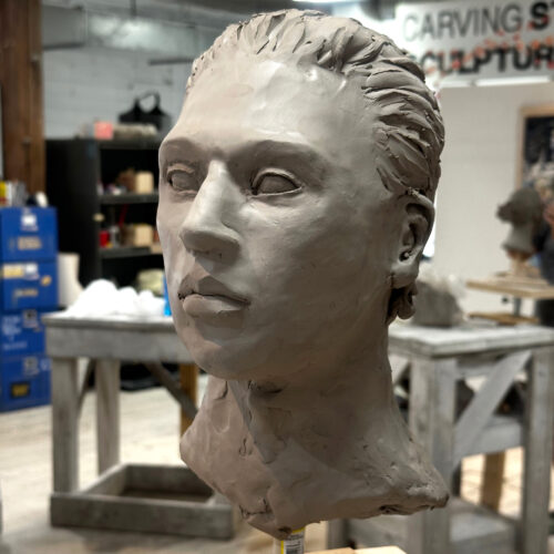 Complete sketch in wet clay, sculpting studies.