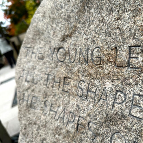 Detail shot of a poem carved in granite at Frederic J, Meier Sculptural Park. GRAND RAPIDS, MI.