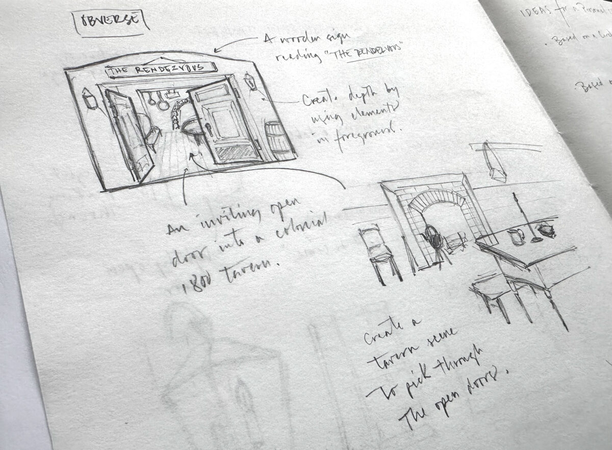 Another sample of a sketchbook page with more iterations of the same medallion design