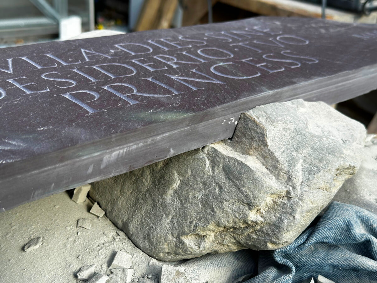 Detail shot of dry fitting. Slate tablet sits on top of natural cleft bluestone.