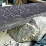 Detail shot of dry fitting. Slate tablet sits on top of natural cleft bluestone.